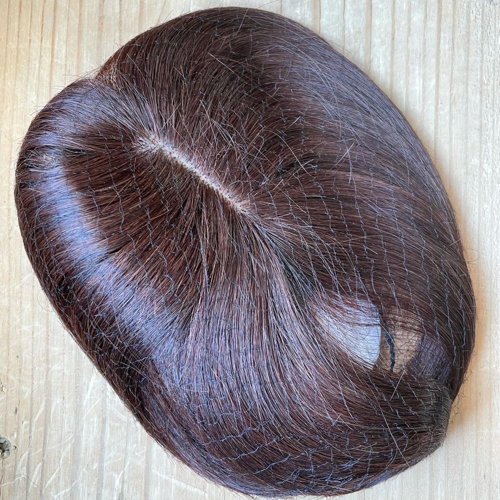 NWT 100% human hair topper center parting dark brown red auburn